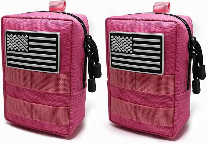 2 Pack Tactical Molle Pouches Small Molle Utility Pouch Small Tactical Accessory Bag Belt Pouches Vest Pouch Compact Water-Resistant EDC Pouch with Flag Patch