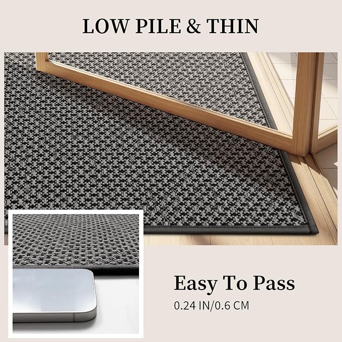 YIHOUSE Thin Bath Mat Dark Grey Bathroom Rugs Sets 2 Pieces, Non Slip Absorbent Mats Quick Dry, Woven Rugs Washable, Tapetes para Baño for Bathroom Toliet,Bathtub(17"x24"+17"x47")