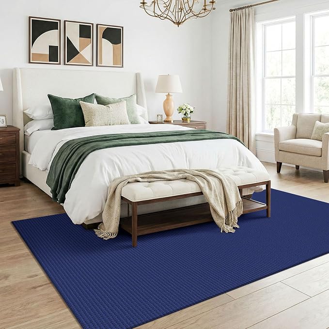 KOZYFLY Washable 5x7 Living Room Rug, Non Slip Woven Area Rugs, Braided Floor Carpet for Entryway, Kitchen, Bedroom, Dining Room, Office, Cotton Rug Indoor Decor, Royal Blue/Navy