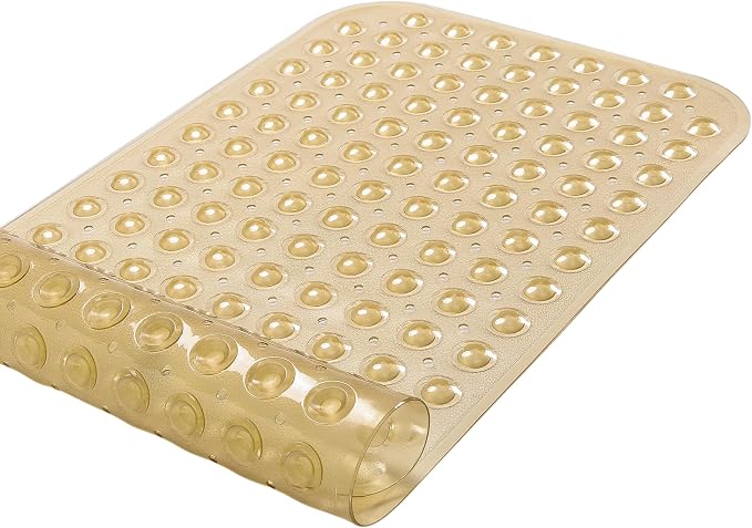 Large Non-Slip Bathtub & Shower Mat 31"x16" (Smooth/Non-Textured Tubs Only) Safe, Clean, Machine-Washable, Superior Grip&Drainage, Vinyl, Transparent Light Brown,Medium