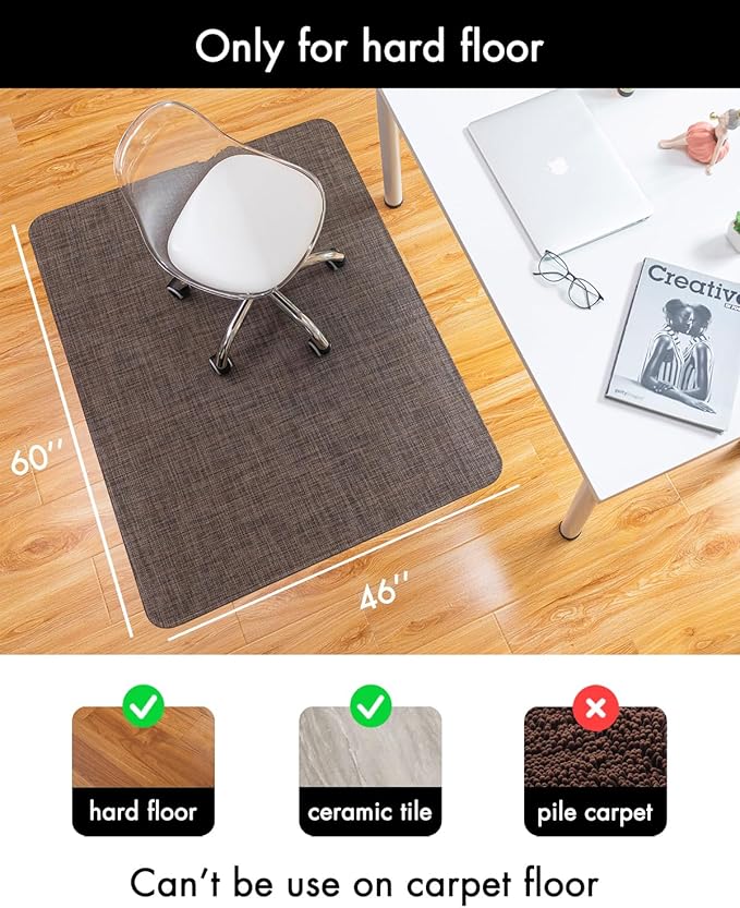 BARoyal Office Chair Mat for Hardwood Floor Under Desk Computer Rolling Chair Mat for Wood/Tile Floor Non-Slip Heavy Duty Desk Rug PVC Plastic Hard Floor Protector 46"x 60" (Dark Walnut)