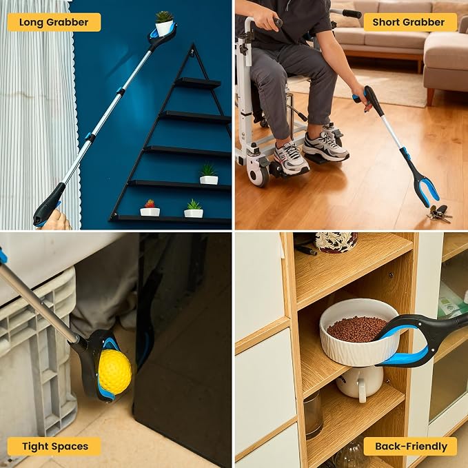 Telescopic Grabber Reacher Tool, 5-Level Adjustable (23'' to 41'') - Extendable Gripper and Reaching Tool - Heavy Duty Pick Up Stick Grabbers for Elderly, Surgery Recovery Must Haves (Blue-2pc)