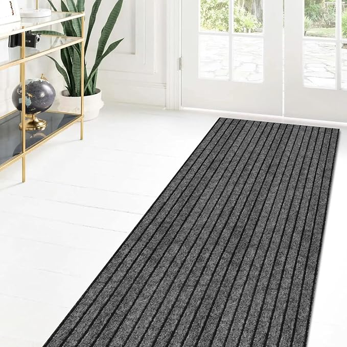 Custom Size Runner Rug 3 ft x 67 ft, 2-82ft Carpet Runners Hallway Entryway Kitchen Garage Laundry Room Area Rugs with Non-Slip Rubber Backing, Gray with Black Stripe