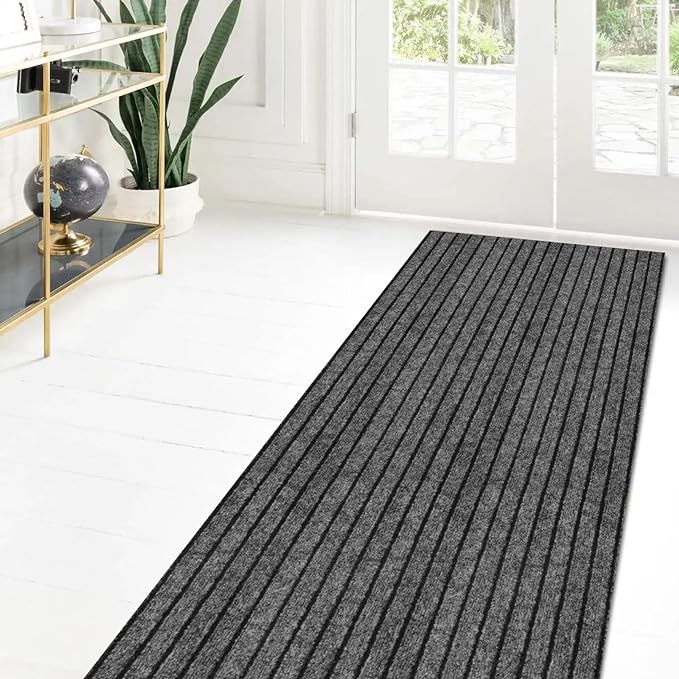 Custom Size Runner Rug 3 ft x 42 ft, 2-82ft Carpet Runners Hallway Entryway Kitchen Garage Laundry Room Area Rugs with Non-Slip Rubber Backing, Gray with Black Stripe