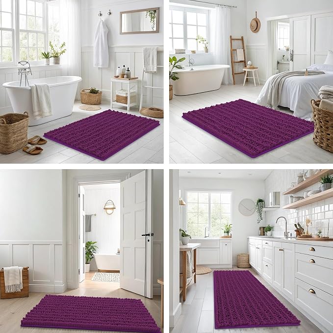 Smiry Bathroom Rugs Mat 24x16, Extra Soft Absorbent Chenille Bath Rugs, Non Slip Rubber Backing Machine Washable Quick Dry Bath Mats for Bathroom Floor, Tub, Shower, Home Decor Accessories, Violet