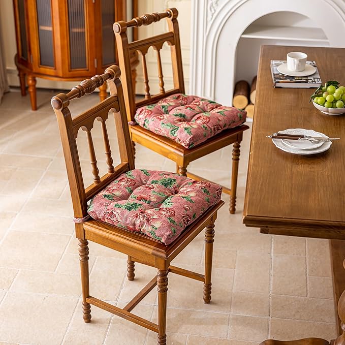 vctops Farmhouse Floral Print Chair Cushions with Ties U-Shaped Soft Comfortable Chair Pads Non Slip Seat Cushions for Indoor Dining Room and Kitchen Chairs (Flower C,16"x16")
