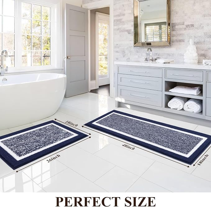 Pauwer Bathroom Sets, Non Slip Bath Mats, Absorbent Shower Rugs for Bathroom Floor, Tub and Shower, Navy
