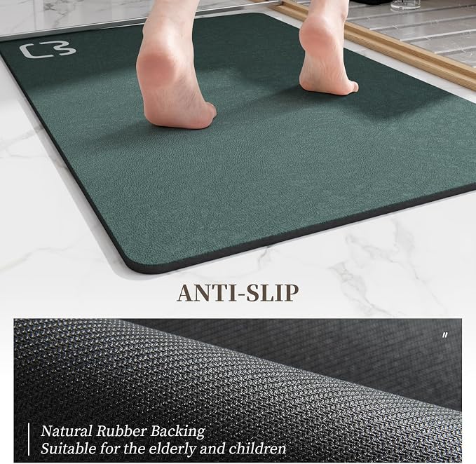 RUERYA Bathroom Runner Mat Rug Long-Bath Mat for Bathroom Non Slip Absorbent Quick Dry Thin Bath Rug-Bath Floor Mat Rubber Backed Bathmat-Shower Rug Easy Care, 15.7"x47.2", Dark Green