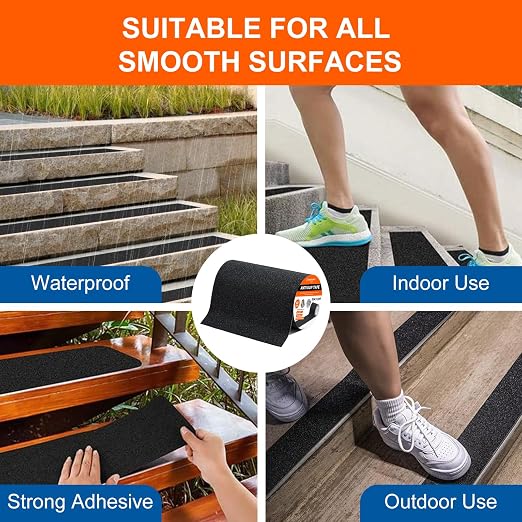 SIKEDEPRO 8" x 33Ft Grip Tape,Heavy Duty Anti Slip Tape for Stairs, Non-Skid Safety Traction Tape for Staircases, Black Friction, Abrasive Adhesive for Stairs,Non Slip for Stairs Outdoor/Indoor