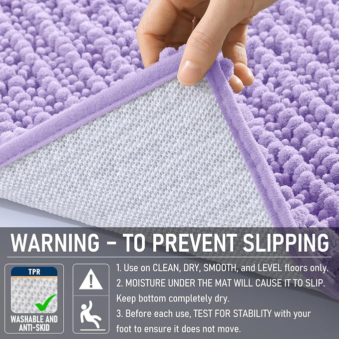 OLANLY Toilet Rugs U Shaped 24x20, Thick Soft and Absorbent Chenille Contour Bath Mat, Non-Slip Rubber Backing, Machine Washable Quick Dry Toilet Mat, Home Decor Accessories, Lavender