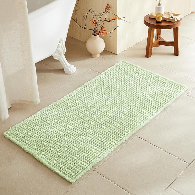 TYUU Waffle Bath Mat, Boho Bathroom Rugs Non Slip Washable Super Absorbent Quick Dry Cute Bath Mat Farmhouse Bathroom Decor, 48"x24" Pale Green