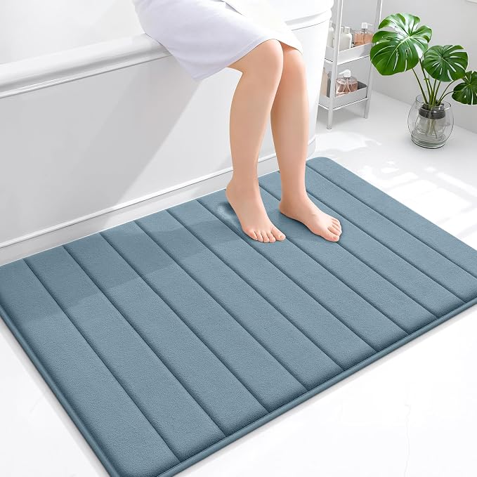 OLANLY Memory Foam Bath Mat 44x32, Super Soft Absorbent Bathroom Rugs, Quick Dry, Machine Washable Shower Floor Rugs, Bathmat Carpet, Bathroom Home Decor Accessories, Airy Blue