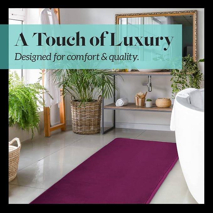 Memory Foam Bath Mat Non Slip Absorbent Super Cozy Velvet Bathroom Rug Carpet (72 inches X 24 inches, Eggplant)