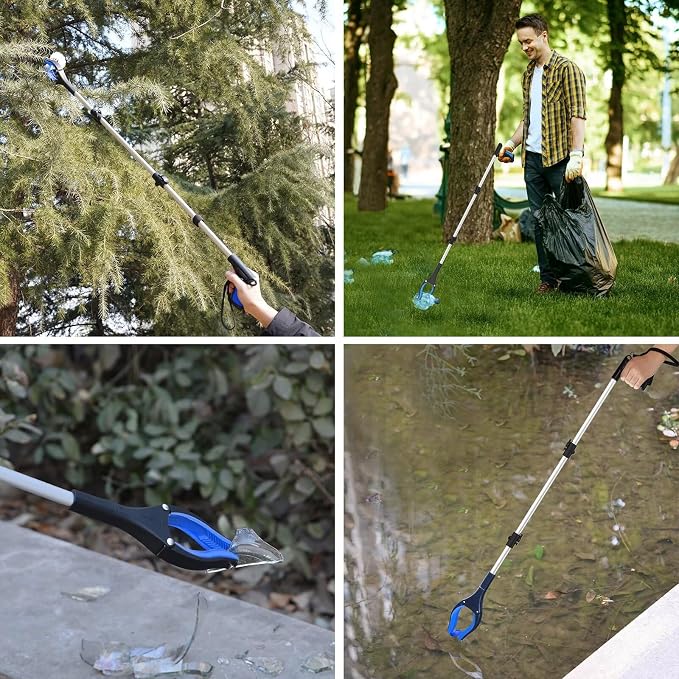 43" Grabber Reacher Tool, Foldable Reacher Grabber Pickup Tool with 360° Rotating Jaw & Two Magnets, Extra Long Trash Picker Upper Grabber, Extension Grabbers for Seniors, Blue