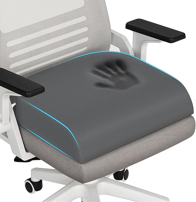 TranquilRelax Large Seat Cushion，Soft Foam Cushion for Long Sitting Hours on Office Chair, Home & Car, Non-Slip Chair Pad for Relieving Back & Sciatica & Hip & Coccyx Pain (Grey)
