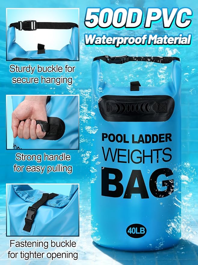 Heavy Duty Pool Ladder Weights - 40lbs Fillable Universal Sand Bags Step Anchors, 500D PVC Waterproof Tear-Resistance Foldable Sandbags for Above Ground Swimming Pools Stair Entry Systems, 2 Pack