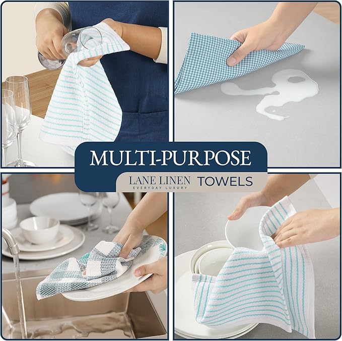 LANE LINEN Kitchen Towels and Dishcloths Sets - 20Pc Kitchen Towel Set, 350 Degree Heat Resistant Oven Mitts & Pot Holder, Reusable Absorbent Dish Cloths for Washing Dishes - Aqua