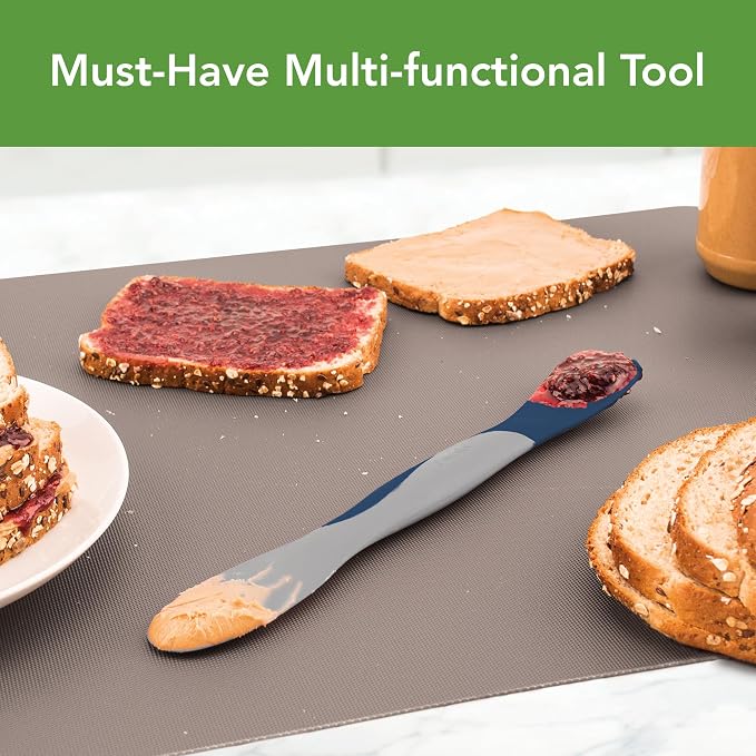 Tovolo Mini Scoop and Spread Tool for Kitchen Meal Prep Small Sandwich Spreader Spatula for Peanut Butter Jelly, Silicone BPA Free Dishwasher Safe Scooper Spreader, Deep Indigo and Oyster Gray