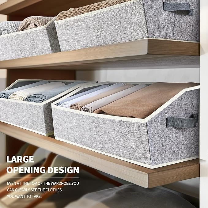 Homsorout Closet Baskets for Shelves Trapezoid - Decorative Storage Baskets with Handle, Closet Bins for Organization, Shelf Storage Bins for Clothes, Books, Home, Office, 10 Pack, Light Gray