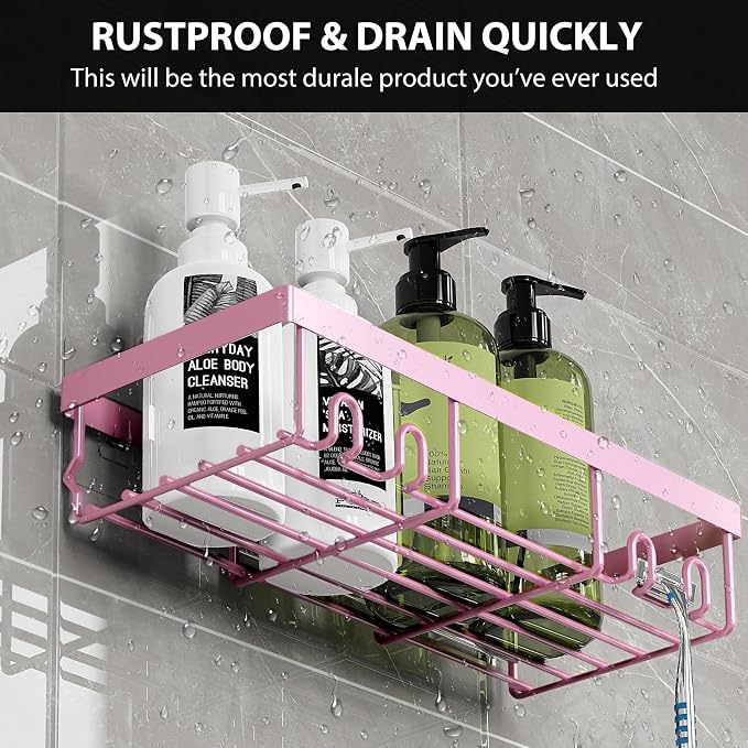 Moforoco Shower Caddy Shelf Organizer Rack, Self Adhesive Black Bathroom Shelves Basket, Home Farmhouse Wall Inside Organization and Storage Decor Rv Accessories, First Camper Apartment Essentials
