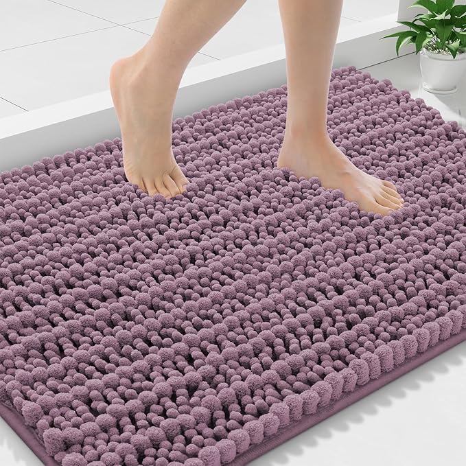 Smiry Bathroom Rugs Mat 36x24, Extra Soft Absorbent Chenille Bath Rugs, Non Slip Rubber Backing Machine Washable Quick Dry Bath Mats for Bathroom Floor, Tub, Shower, Home Decor Accessories, Deep Plum