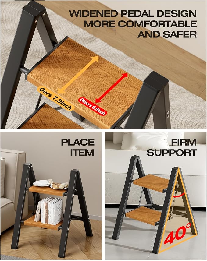 Taranta 2-Step Aluminum Ladder,Lightweight Folding Step Stool with Extra-Wide Anti-Slip Steps,330 lbs Capacity,Compact Space-Saving Design for Home,Kitchen and