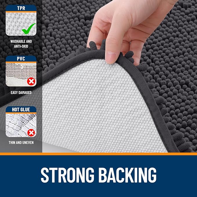 OLANLY Bathroom Runner Rugs 47x24, Soft Absorbent Chenille Bath Rugs, Rubber Backing Quick Dry, Machine Washable Long Bath Mats for Bathroom Floor, Tub and Shower, Home Decor Accessories, Dark Grey