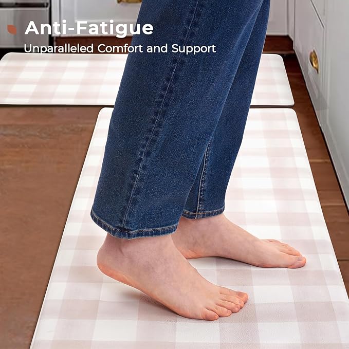 FRESHMINT Modern Farmhouse Plaid 2 Piece Set Kitchen Mats for Floor Anti Fatigue Waterproof & Non-Skid Kitchen Rugs Cushioned Kitchen Mat for Standing Washable Comfort Desk Kitchen Runners
