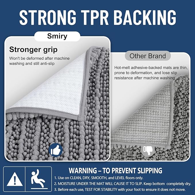 Smiry Bathroom Toilet Rugs U Shaped 20x20, Extra Soft Absorbent Non Slip Rubber Backing Chenille Contour Bath Rugs for Toilet, Machine Washable Contoured Bath Mats, Grey