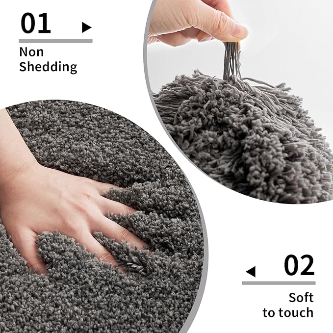 Disolla Toilet Mat 22x24 - Non Slip Fluffy U-Shaped Contour Rug, Ultra-Soft Plush Toilet Floor Mat, Absorbent & Machine Washable, Dark Grey