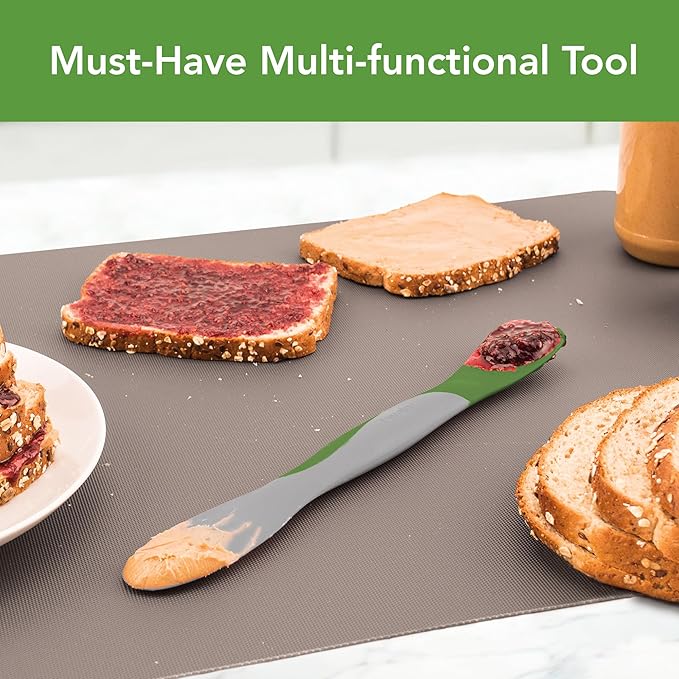 Tovolo Mini Scoop and Spread Tool for Kitchen Meal Prep Small Sandwich Spreader Spatula for Peanut Butter Jelly, Silicone BPA Free Dishwasher Safe Scooper Spreader, Pesto Green and Oyster Gray
