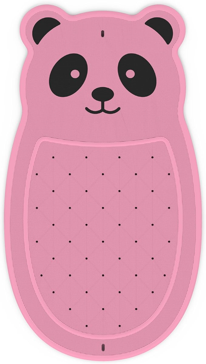 Panda Bathtub Mat Non Slip Kids Natural Rubber Low Odor, Bath Mat for Tub Non Slip for Baby 32"x18", Anti-Slip Surface and Strong Suction Cups Dual Anti-Slip, Machine Washable, Pink