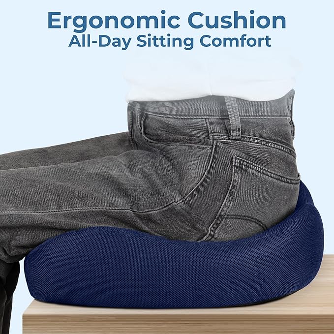 5 STARS UNITED Seat Cushion - Memory Foam Chair Cushion for Tailbone Pain Relief - Ergonomic Support for Coccyx, Sciatica & Butt - Office, Desk & Gaming Chair, Car Seat, Wheelchair, Blue Mesh