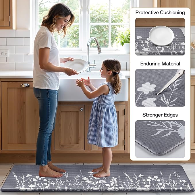 Kitchen Mats for Floor, Kitchen Rugs Sets of 2, Cushioned Anti Fatigue Mats for Kitchen Floor, Non-Slip Kitchen Decor, Water Resistant Kitchen Rug for Home, Kitchen, 17.3"x30"+17.3"x70"