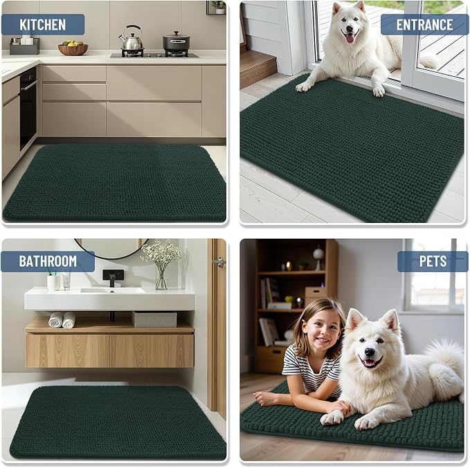 Arotive Bathroom Rugs 30" x 20", Ultra Soft Absorbent Chenille Bath Rugs, Non-Slip Rubber Backing, Machine Washable Bath Mats for Bathroom Floor, Tub and Shower, Home Decor Accessories, Dark Green