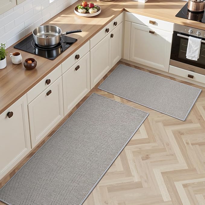 AMOAMI Kitchen Rugs and Mats, Non Slip Washable Kitchen Mats for Floor, Absorbent Quick Dry Kitchen Runner for in Front of Sink，Kitchen Rugs Sets of 2, 20"*30"+20"*47", Grey