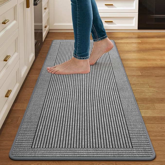 Kitchen Mats for Floor, 17''x47'' Washable Non Slip Absorbent Kitchen Mat, Braided Kitchen Runner Rug, Kitchen Sink Rug, Grey