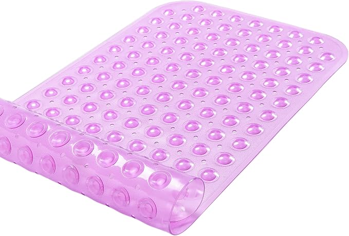 Large Non-Slip Bathtub & Shower Mat 31 inch x16 inch (Smooth/Non-Textured Tubs Only) Safe, Clean, Machine-Washable, Superior Grip&Drainage, Vinyl, Transparent Purple, Medium