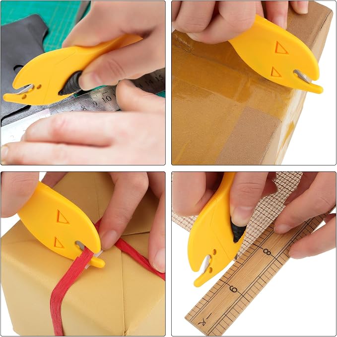 Dual Blade Universal Package Opener with 10 Pcs Stainless Steel Blade Replacement, Safety Box Cutter Utility Knife Set for Tape Splitter, Cartons, Cardboard, Wrap