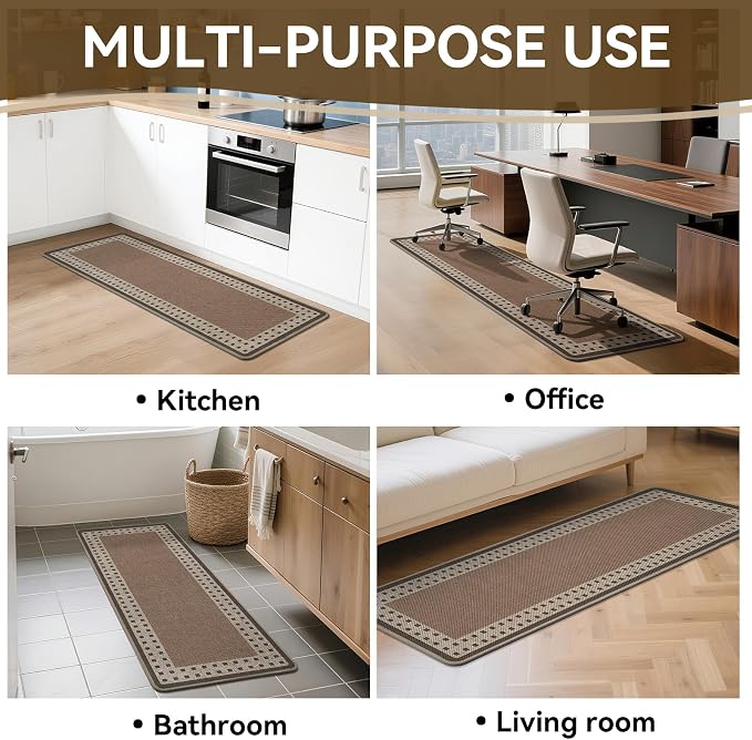 Kitchen Mats for Floor, 17''x59'' Washable Absorbent Kitchen Mat Non Slip, Braided Kitchen Runner Rug, Kitchen Sink Rug, Brown