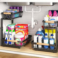 PXRACK Under Sink Organizer, Adjustable Height, 2 Tier Pull Out Under Cabinet Organizer, Slide Out Thickened Metal Under Sink Storage for Kitchen Bathroom Laundry Pantry Cabinet, Black, Large-2-Pack