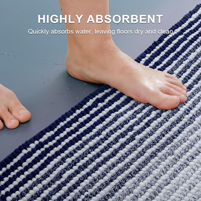 Bathroom Rugs Sets 2 Piece, Toilet Rugs U-Shaped, Contour Bath Mat Set for Toilet Bathroom, Soft Absorbent Chenille Bath Carpet, Quickly Dry, Washable (Navy, 32" x 20" + 24" x 20")