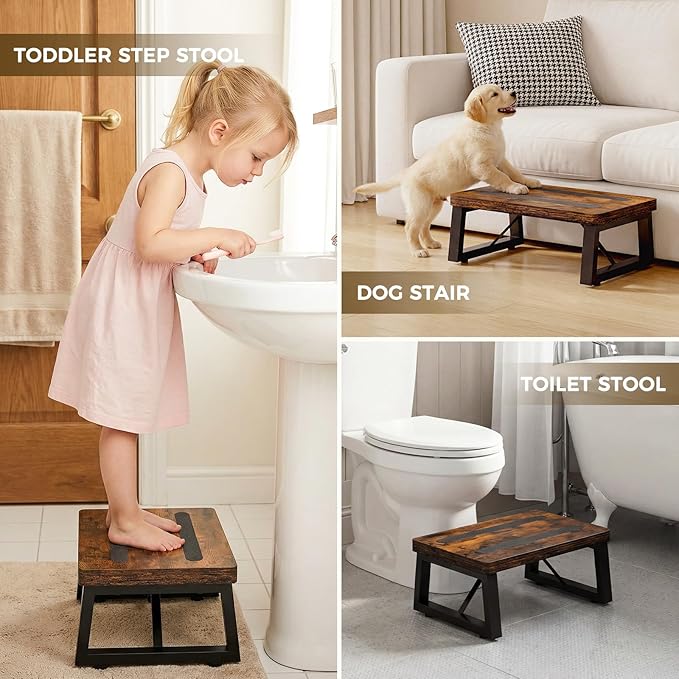 Step Stool, NomNest One Step Wooden Ladder Metal Foot Stool Small Kitchen Stool Helper for Toddler Adults, Ladder Chair for Home Bedside Bathroom Sink Potty