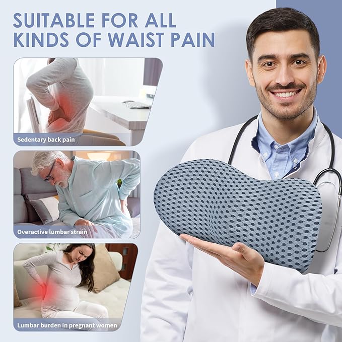 kasney Lumbar Support Pillow, Back Pillow for Low Back Pain Relief, Ergonomic Streamline Car Seat, Office Chair, Recliner and Bed (Gray)