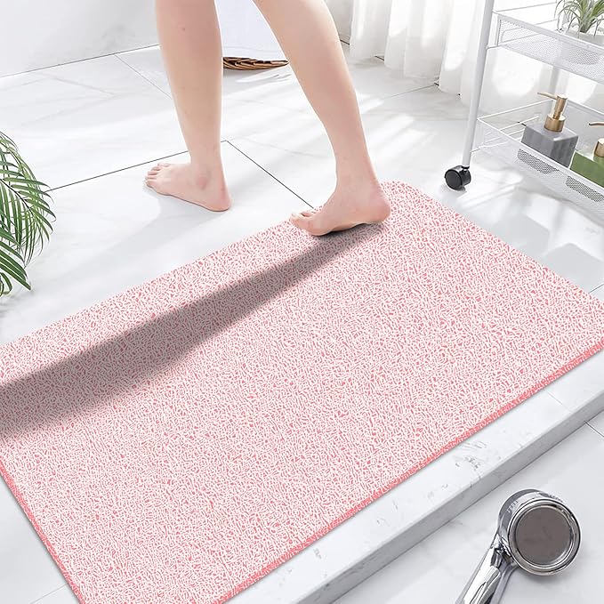 godehone Shower Mats Non Slip Without Suction Cups, PVC Loofah Bathroom Mats, Loofah Mats for Shower and Bathroom, Quick Drying, 23.6× 47.2 Inch, Pink