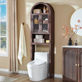 IFGET Arched Over The Toilet Storage Cabinet with Acrylic Doors, Modern Over Toilet Bathroom Organizer Shelf, Small Wooden Bathroom Storage Cabinet with Adjustable Shelf, Space Saver, Dark Walnut