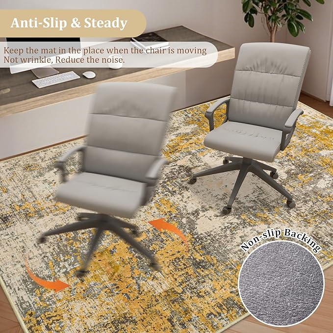 Office Chair Mat for Hardwood Floor, 48"x36" Easy Glide Computer Chair Mat Protector for Rolling Chair Under Desk Rug Nonslip Backing, Machine Wash