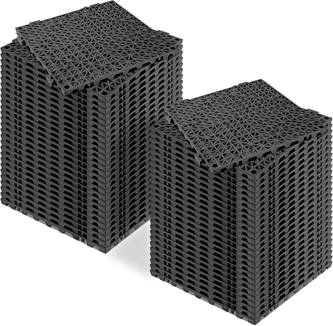 ToLanbbt Modular Interlocking Cushion 55P 11.8" x 11.8" Interlocking Rubber Floor Drain Holes Non-Slip Splicing Drainage Mats for Deck, Shower, Kitchen, Drain Pool, Sauna Bath, Indoor Outdoor (Black)