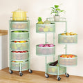 SAYZH Fruit Vegetable Basket for Kitchen, Rotating Storage Rack, 5 Tier Rolling Cart with top lid, Large Metal Wire Basket for for Potato Onion Snack, Green