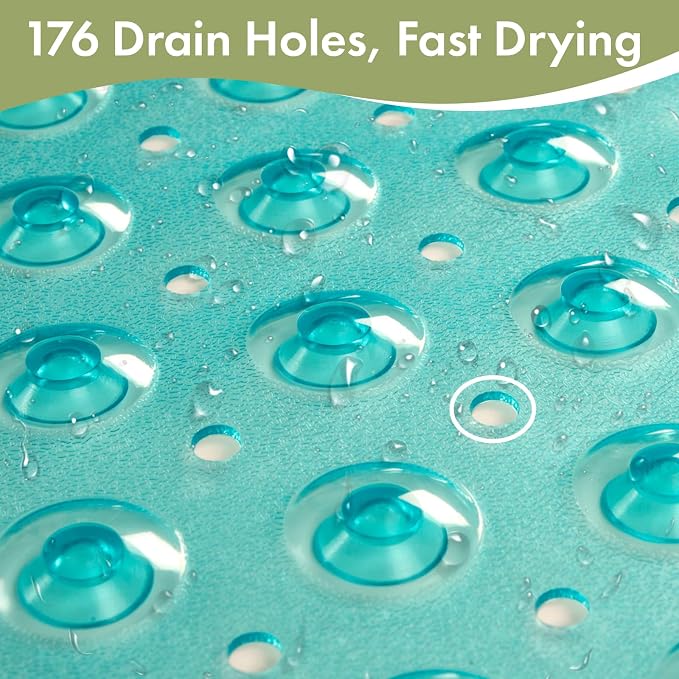 AmazerBath Shower Mat Non Slip 40 x 16 Inches, Shower Stall Mats with Suction Cups and Drain Holes, Non Slip Bath Mat for Tub for Elderly & Kids, Clear Green
